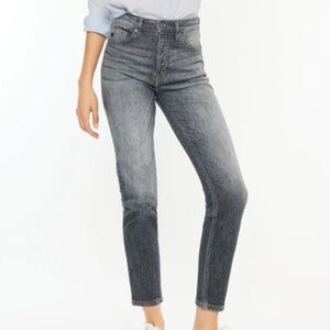 KanCan Women 9/28 Gray Denim Button Fly Taryn High Rise Cigarette Leg Jeans